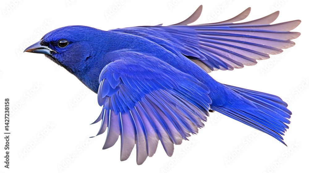Fototapeta premium Vibrant Blue Bird in Flight Against a White Background