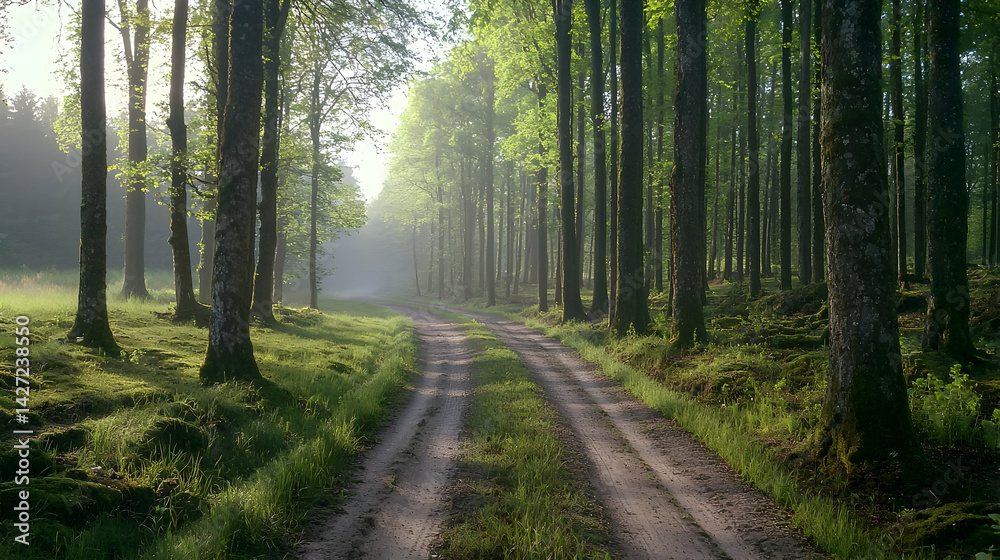 Obraz premium Forest Path In Sunlight