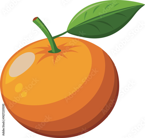 A vibrant vector art illustration of a delicious, juicy satsuma fruit with lush leaves, showcasing its fresh and appetizing appeal.