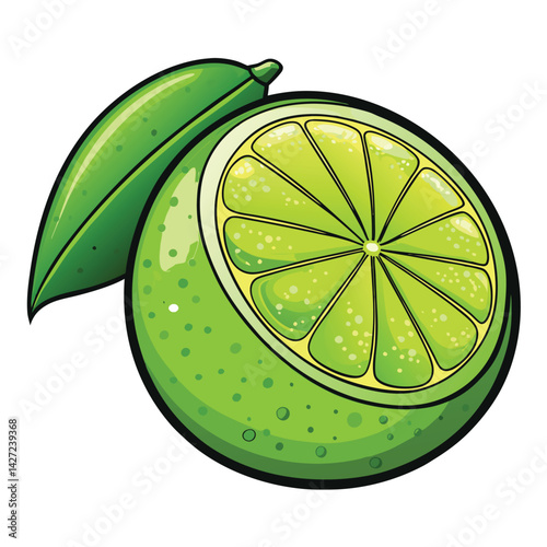 Juicy Lime Slice with Leaf