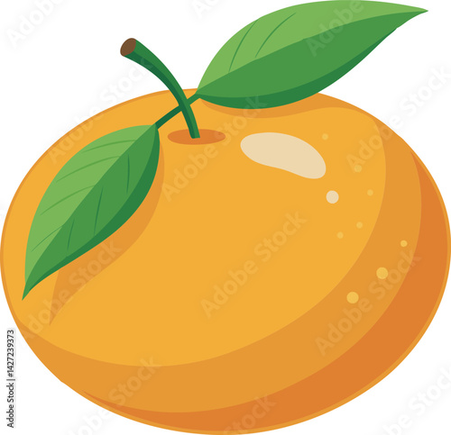 A vibrant vector art illustration of a delicious, juicy satsuma fruit with lush leaves, showcasing its fresh and appetizing appeal.