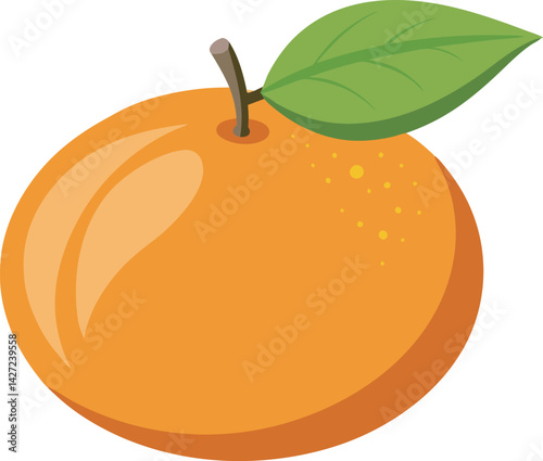 A vibrant vector art illustration of a delicious, juicy satsuma fruit with lush leaves, showcasing its fresh and appetizing appeal.