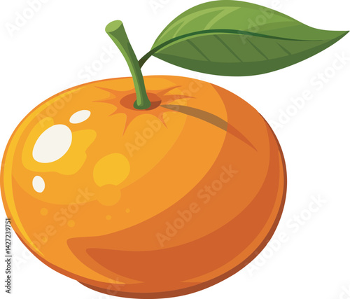A vibrant vector art illustration of a delicious, juicy satsuma fruit with lush leaves, showcasing its fresh and appetizing appeal.