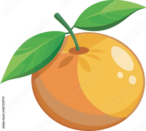 A vibrant vector art illustration of a delicious, juicy satsuma fruit with lush leaves, showcasing its fresh and appetizing appeal.