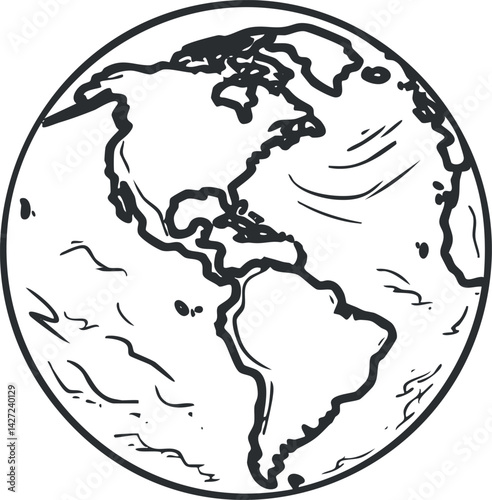 Illustration of the Earth depicting its continents and oceans in a simple outline style