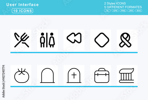 Set of 5 rounded user interface icons,refresh, registered, remove, folder, user, replace