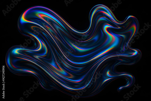 Aberração cromática líquida holográfica com fundo preto

