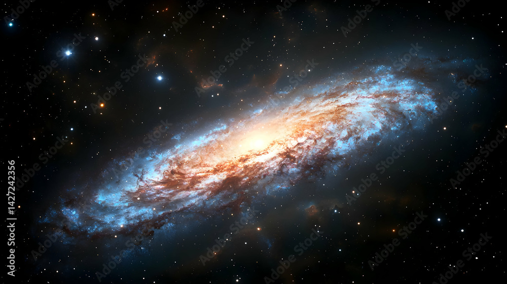 Fototapeta premium Spiral Galaxy With Glowing Stars In Deep Space