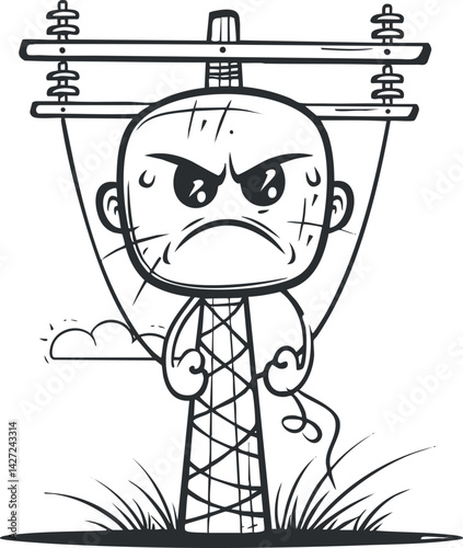A cartoon character representing an angry personality, illustrated on a power pole with a cute design.