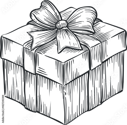 A hand-drawn illustration of a beautifully wrapped gift box with a bow.