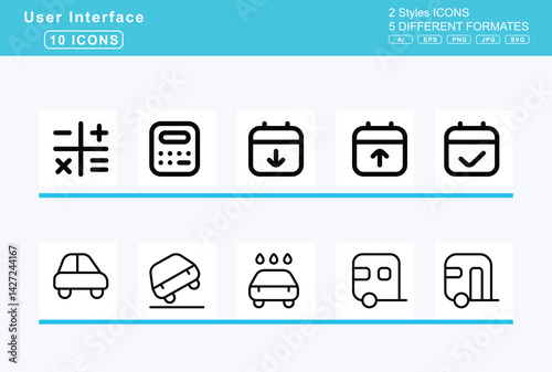 Set of 5 rounded user interface icons,cabin, cactus, cake, birthday, wedding, calculator