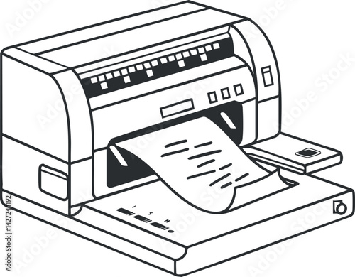Illustration of a printer with a document being printed in a modern office setting.