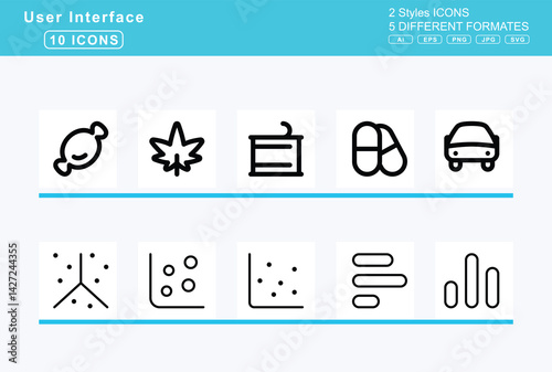 Set of 5 rounded user interface icons,candle, holder, candy, cane, corn