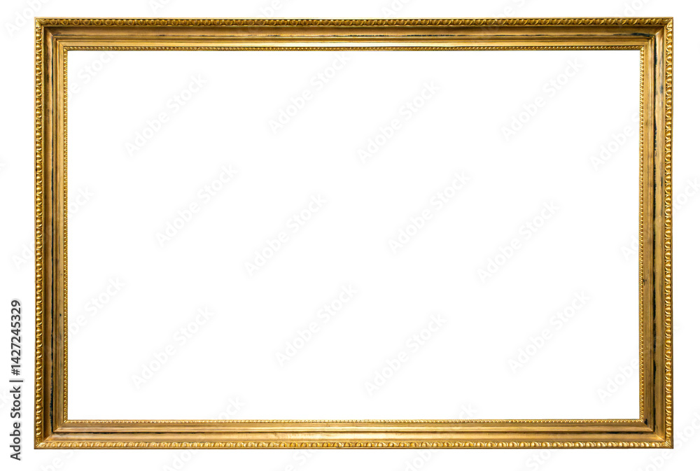 Artistic gilded antique picture frame with transparent background.