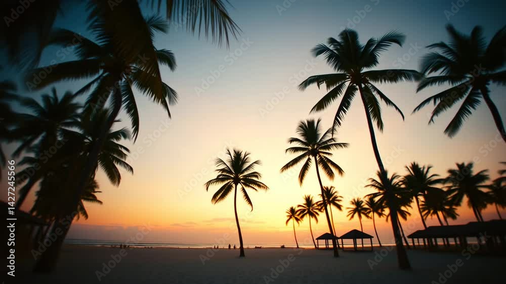 Vaporwave palm trees on the beach at sunset Retrowave background 4K Vaporwave palm trees on the beach at sunset Retrowave background 4K