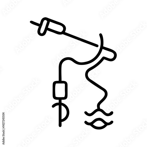 Minimalist line icon of podcast microphone and lips, black outline on white background, voice recording, speaking or audio content creation symbol