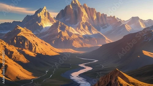 Dramatic Mountain Range Landscape Under a Stunning Sunrise or Sunset Glow