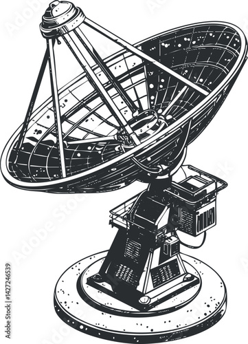 Illustration of a satellite dish antenna used for communication and signal transmission.