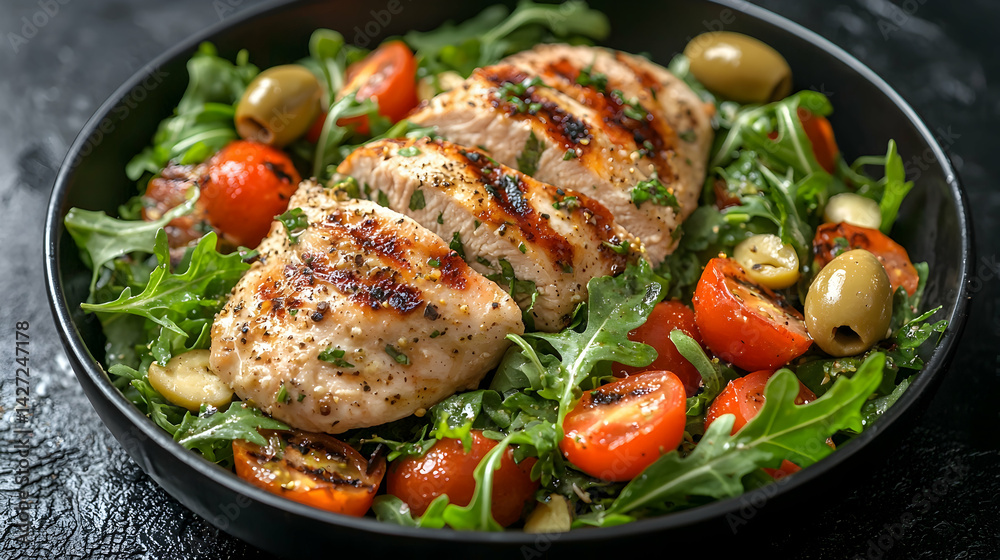 Grilled Chicken Salad with Fresh Greens and Colorful Vegetables