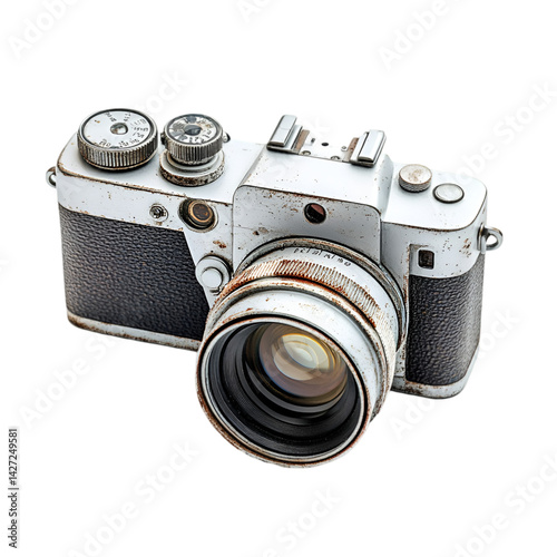 Vintage camera lens weathered antique photography relic