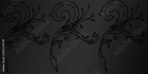 Dark Black background. Modern lines tatto abstract presentation background. Luxury paper cut background