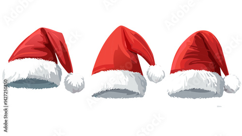 Santa Claus Hat Collection � Red/white winter hats, Xmas party accessory vector