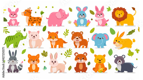 Colorful Cartoon Baby Animals Set � Wild & domestic creatures, isolated vector icons