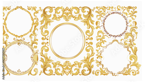 Elegant Golden Vintage Frames � Ornate borders on white background, Victorian style