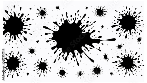 Grunge Ink Splatter Vector Set � Black paint stains, spray drops for edgy designs