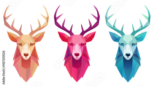 Low Poly Animal Vector Art � Wolf/Deer heads with gradient mesh triangles