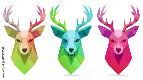 Low Poly Animal Vector Art � Wolf/Deer heads with gradient mesh triangles