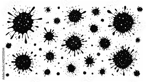 Grunge Ink Splatter Vector Set � Black paint stains, spray drops for edgy designs