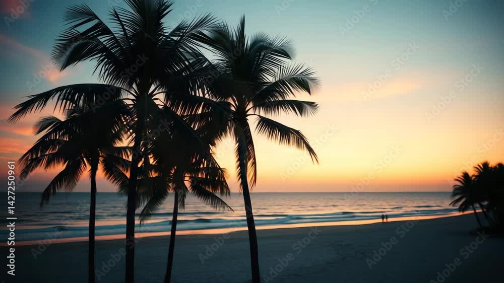 Vaporwave palm trees on the beach at sunset Retrowave background 4K Vaporwave palm trees on the beach at sunset Retrowave background 4K