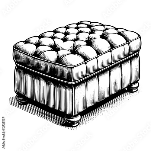 Cushion sketch engraving black and white outline. Scratch board imitation.  illustrated in vintage line art style on a white background.