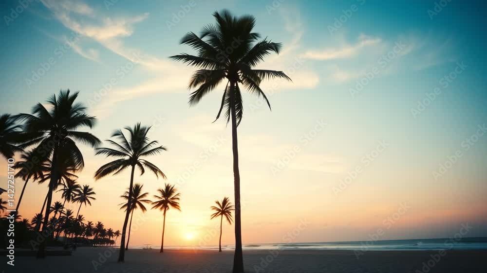 Vaporwave palm trees on the beach at sunset Retrowave background 4K Vaporwave palm trees on the beach at sunset Retrowave background 4K