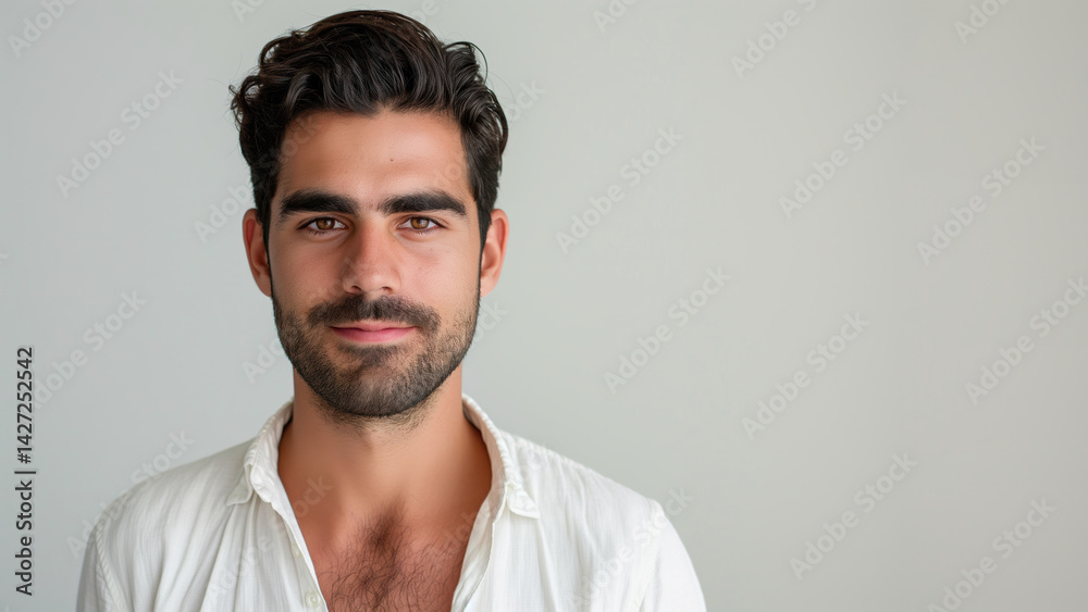 Obraz premium Portrait of a confident young man in white shirt, ideal for business, lifestyle, or fashion projects.