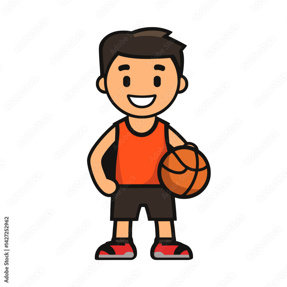 Cute cartoon athlete character with basketball in a simple flat design illustrating sports enthusiasm and energy Cute cartoon athlete character with basketball in a simple flat design illustrating sports enthusiasm and energy