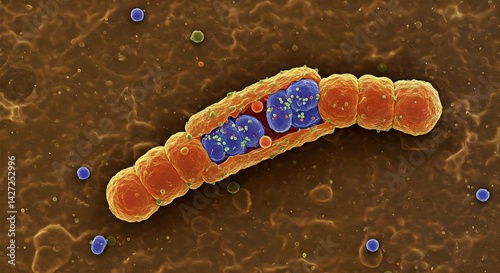 Microscopic Chained Bacteria with Internal Structure Photo