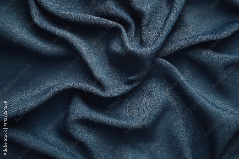 Fototapeta premium Rich navy blue fabric with elegant draping and soft texture, perfect for elegant designs.