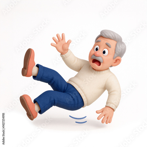 おじいさんが、すべって転んでしまった姿