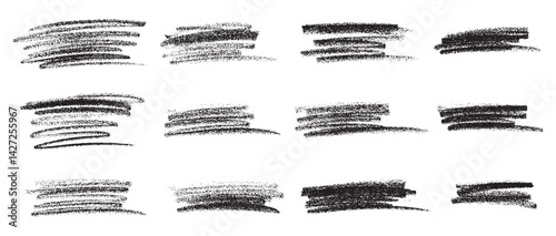 Black Charcoal Brush Stroke Textures Set for Artistic Design