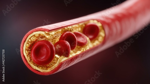 3D illustration showcasing cholesterol blockage in arteries, stent angioplasty, and effective treatment for atherosclerosis.