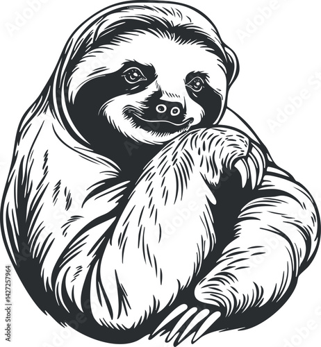A stylized illustration of a sloth in a relaxed pose showcasing its adorable features.