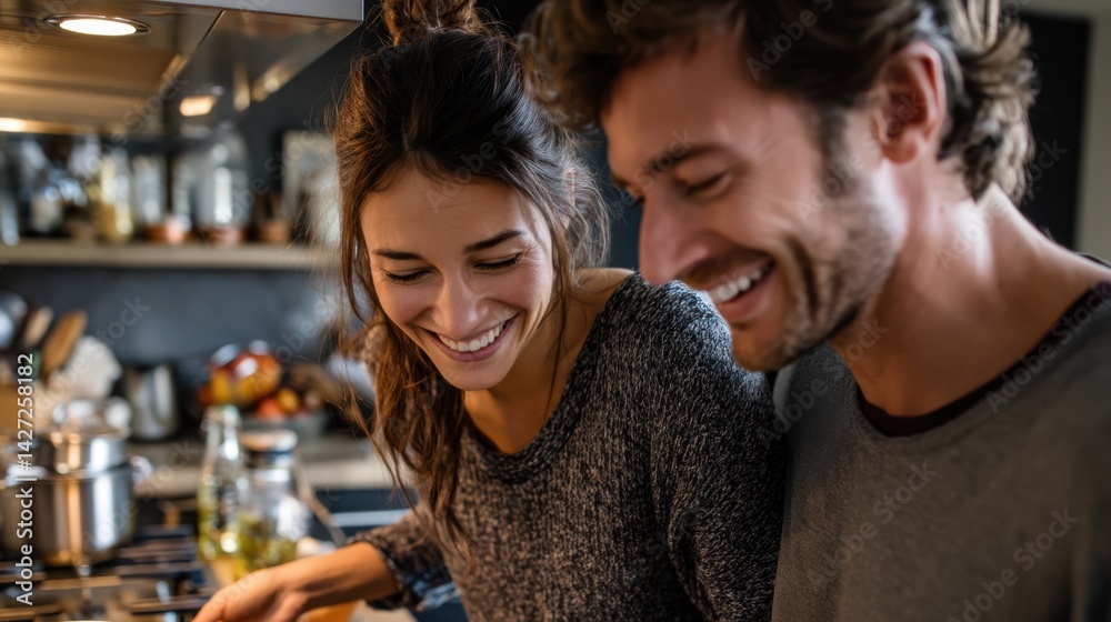 custom made wallpaper toronto digitalJoyful Couple Cooking Together in Modern Kitchen, Smiling and Having Fun During Meal Preparation