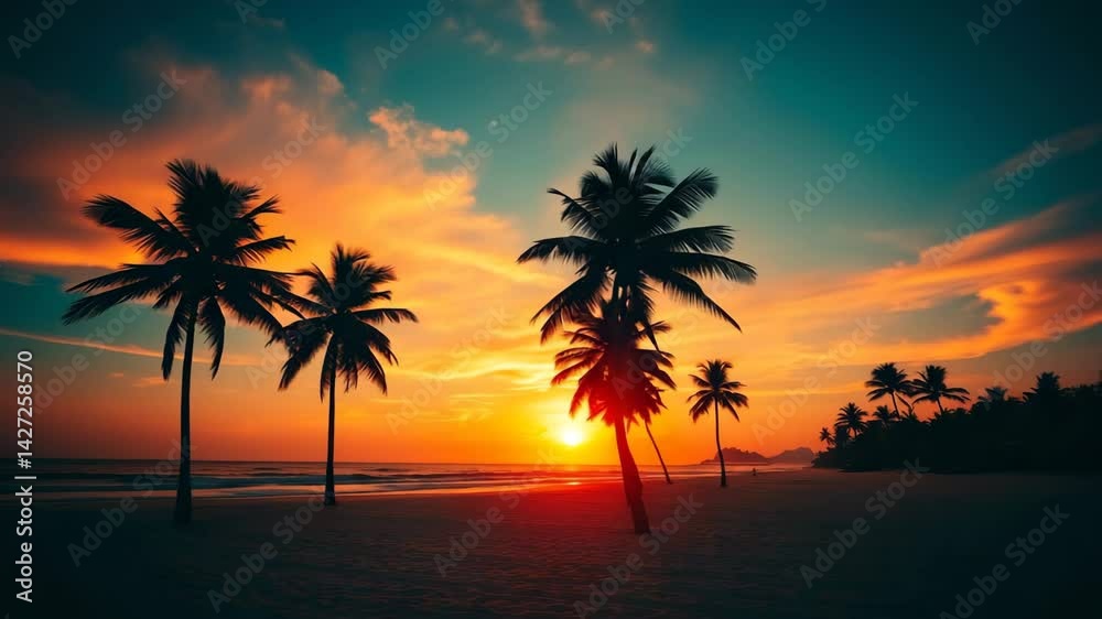 Vaporwave palm trees on the beach at sunset Retrowave background 4K Vaporwave palm trees on the beach at sunset Retrowave background 4K