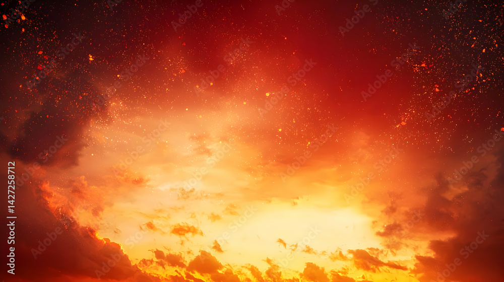 Fototapeta premium Fiery Sunset Sky With Golden Clouds