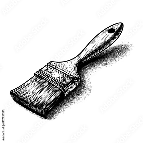 Paint brush sketch engraving black and white outline. Scratch board imitation.