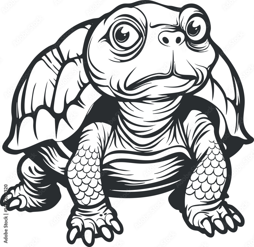 Obraz premium A playful illustration of a turtle with a cute expression and detailed shell design.