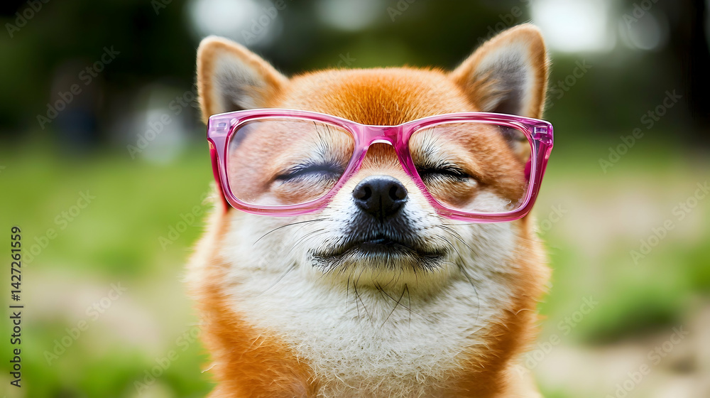 Charming Dog in Bright Glasses Posing with a Relaxed Expression Charming Dog in Bright Glasses Posing with a Relaxed Expression