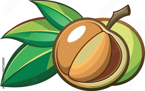 A vibrant vector art illustration of a delicious satsuma fruit, showcasing juicy segments and lush leaves in a fresh, colorful style.